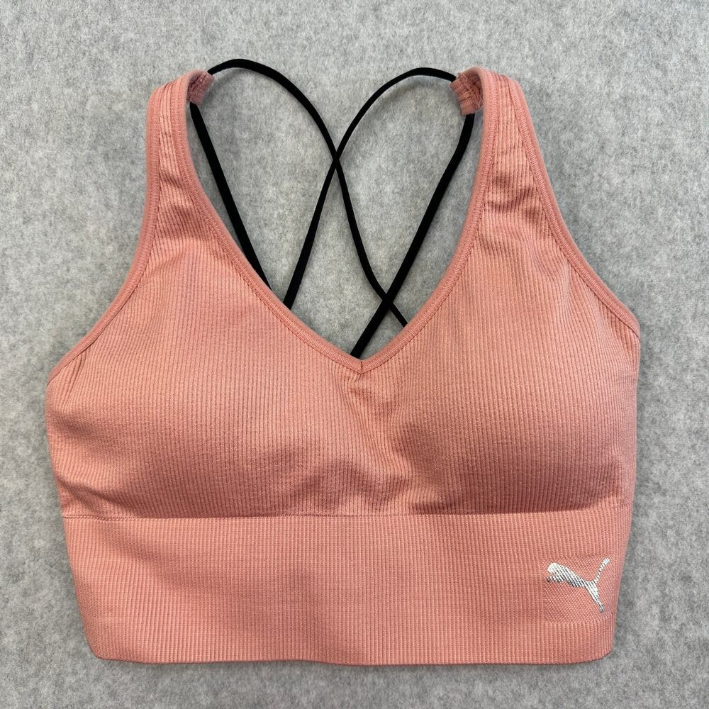 Puma Forever Better Sports Bra WMNS M Pink Seamless Ribbed Strappy Athleisure
